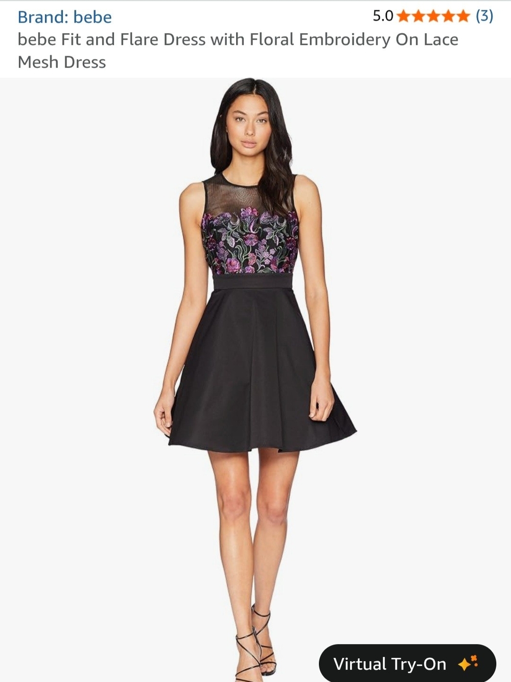 bebe Black Dress with Pink & Purple Floral Embroidery